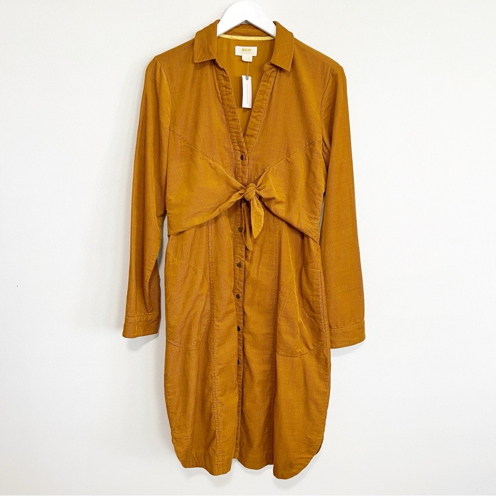 Anthropologie Mustard Yellow Tie-Front Dress - Picture 3 of 8